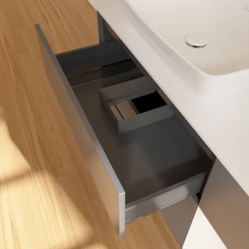 Bild von VILLEROY BOCH Finion Waschbeckenunterschrank, mit Beleuchtung, 3 Auszüge, 1200 x 603 x 501 mm, Anthracite Matt Lacquer / White Matt Lacquer / Glass White Matt #F811MTGK