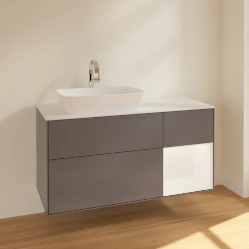 Bild von VILLEROY BOCH Finion Waschbeckenunterschrank, mit Beleuchtung, 3 Auszüge, 1200 x 603 x 501 mm, Anthracite Matt Lacquer / White Matt Lacquer / Glass White Matt #F811MTGK