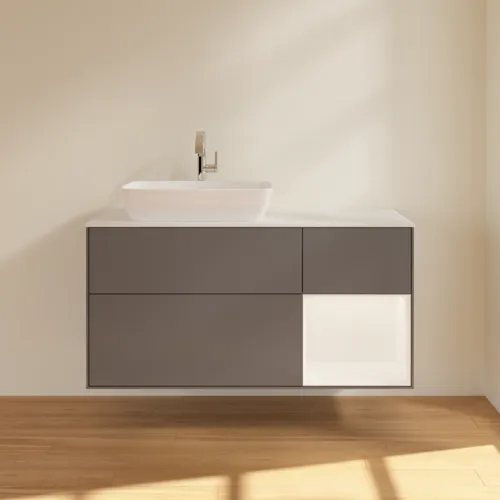 Bild von VILLEROY BOCH Finion Waschbeckenunterschrank, mit Beleuchtung, 3 Auszüge, 1200 x 603 x 501 mm, Anthracite Matt Lacquer / White Matt Lacquer / Glass White Matt #F811MTGK
