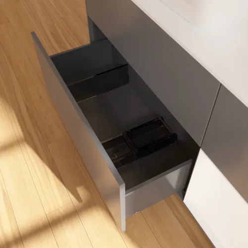 Bild von VILLEROY BOCH Finion Waschbeckenunterschrank, mit Beleuchtung, 3 Auszüge, 1200 x 603 x 501 mm, Anthracite Matt Lacquer / White Matt Lacquer / Glass White Matt #F811MTGK