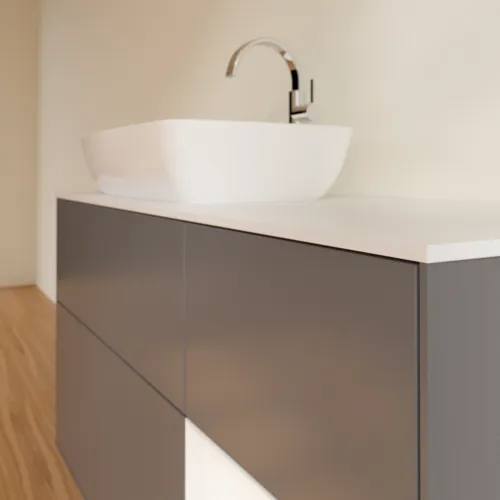 Bild von VILLEROY BOCH Finion Waschbeckenunterschrank, mit Beleuchtung, 3 Auszüge, 1200 x 603 x 501 mm, Anthracite Matt Lacquer / White Matt Lacquer / Glass White Matt #F811MTGK