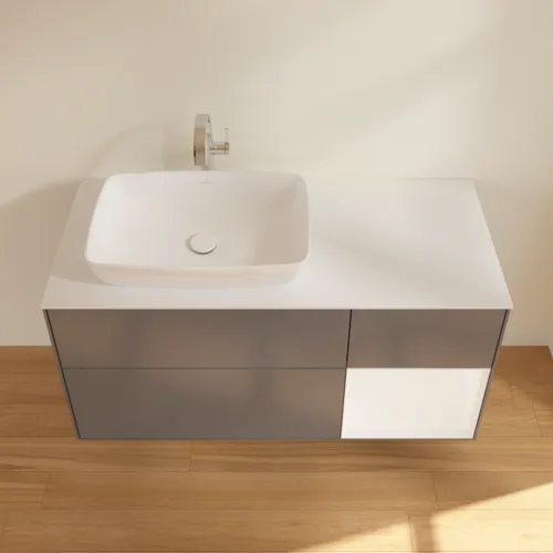 Bild von VILLEROY BOCH Finion Waschbeckenunterschrank, mit Beleuchtung, 3 Auszüge, 1200 x 603 x 501 mm, Anthracite Matt Lacquer / White Matt Lacquer / Glass White Matt #F811MTGK