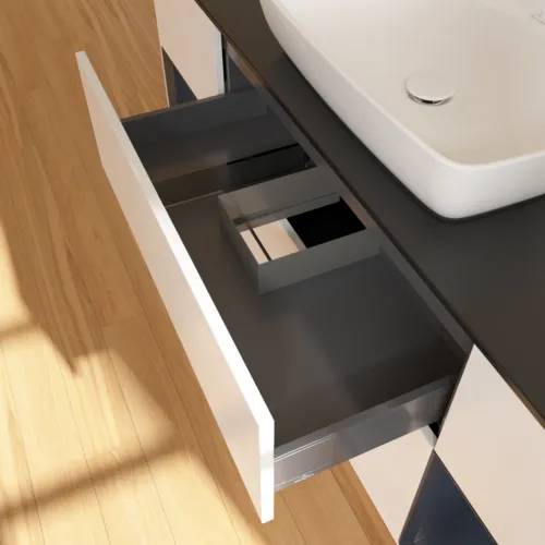 Bild von VILLEROY BOCH Finion Waschbeckenunterschrank, mit Beleuchtung, 4 Auszüge, 1600 x 603 x 501 mm, White Matt Lacquer / Midnight Blue Matt Lacquer / Glass Black Matt #F862HGMT