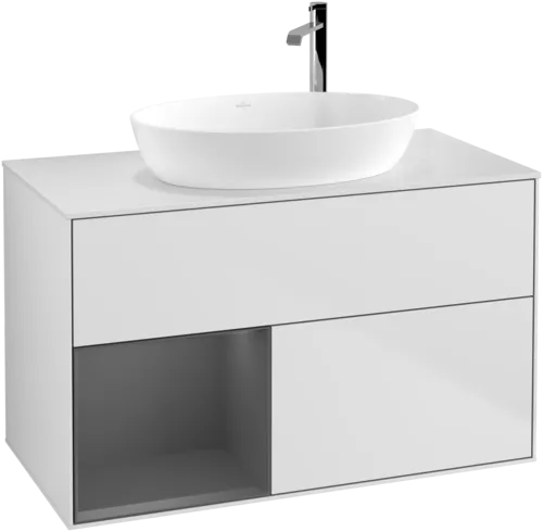 VILLEROY BOCH Finion Vanity unit, with lighting, 2 pull-out compartments, 1000 x 603 x 501 mm, White Matt Lacquer / Anthracite Matt Lacquer / Glass White Matt #F891GKMT resmi