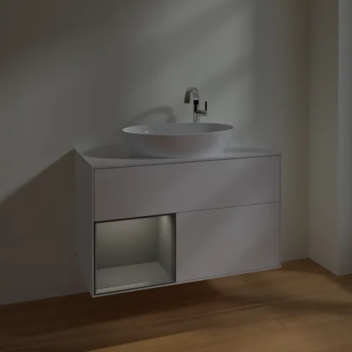 Bild von VILLEROY BOCH Finion Waschbeckenunterschrank, mit Beleuchtung, 2 Auszüge, 1000 x 603 x 501 mm, White Matt Lacquer / Anthracite Matt Lacquer / Glass White Matt #F891GKMT