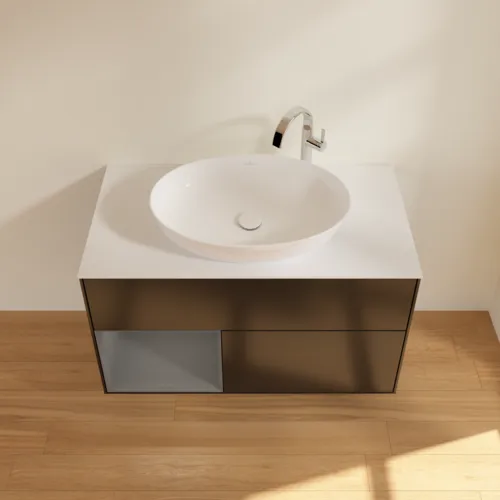 Bild von VILLEROY BOCH Finion Waschbeckenunterschrank, mit Beleuchtung, 2 Auszüge, 1000 x 603 x 501 mm, Black Matt Lacquer / Anthracite Matt Lacquer / Glass White Matt #F891GKPD