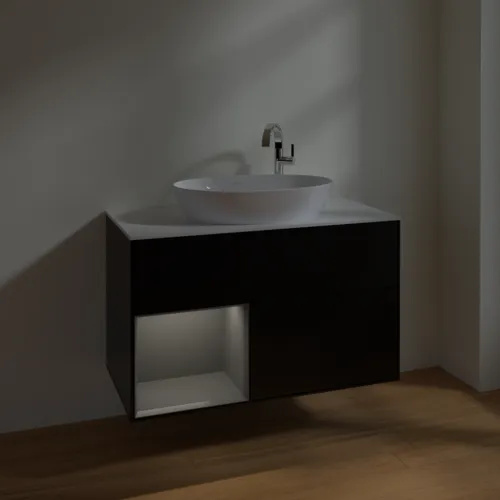 Bild von VILLEROY BOCH Finion Waschbeckenunterschrank, mit Beleuchtung, 2 Auszüge, 1000 x 603 x 501 mm, Black Matt Lacquer / Anthracite Matt Lacquer / Glass White Matt #F891GKPD