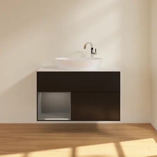 Bild von VILLEROY BOCH Finion Waschbeckenunterschrank, mit Beleuchtung, 2 Auszüge, 1000 x 603 x 501 mm, Black Matt Lacquer / Anthracite Matt Lacquer / Glass White Matt #F891GKPD