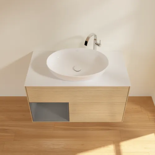 Bild von VILLEROY BOCH Finion Waschbeckenunterschrank, mit Beleuchtung, 2 Auszüge, 1000 x 603 x 501 mm, Oak Veneer / Anthracite Matt Lacquer / Glass White Matt #F891GKPC