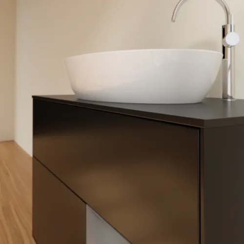Obrázek VILLEROY BOCH Toaletní skříňka Finion, s osvětlením, 2 výsuvy, 1000 x 603 x 501 mm, černý matný lak / antracitový matný lak / černé matné sklo #F902GKPD