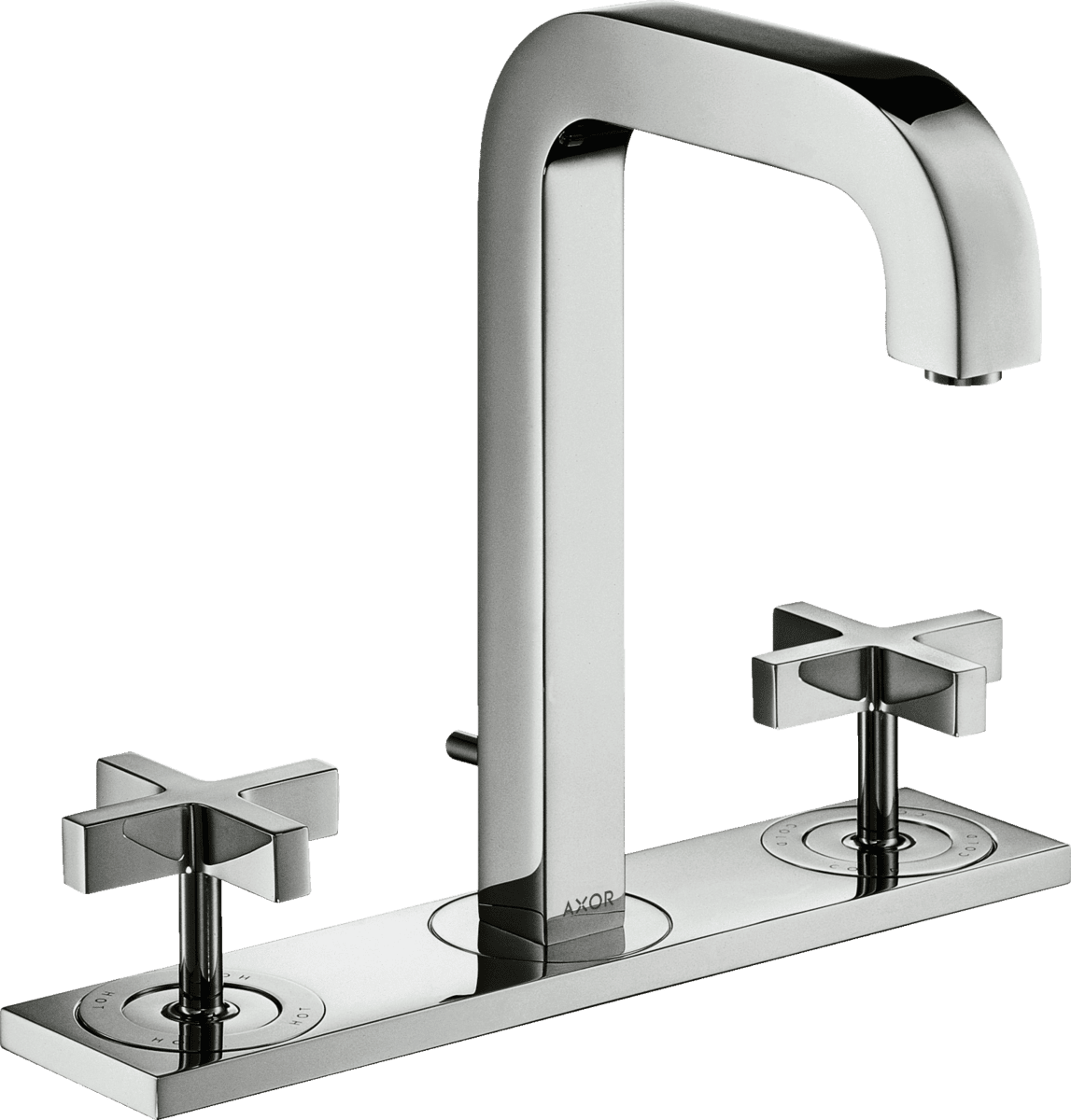 Picture of HANSGROHE AXOR Citterio 3-hole basin mixer 170 with spout 140 mm, cross handles, plate and pop-up waste set #39134000 - Chrome