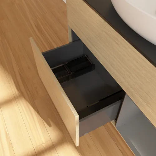 VILLEROY BOCH Finion Waschbeckenunterschrank, mit Beleuchtung, 2 Auszüge, 1000 x 603 x 501 mm, Oak Veneer / Anthracite Matt Lacquer / Glass Black Matt #F902GKPC, Bild 7