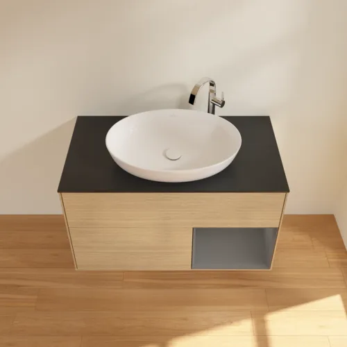 VILLEROY BOCH Finion Waschbeckenunterschrank, mit Beleuchtung, 2 Auszüge, 1000 x 603 x 501 mm, Oak Veneer / Anthracite Matt Lacquer / Glass Black Matt #F902GKPC, Bild 4