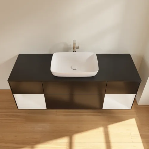 VILLEROY BOCH Finion Waschbeckenunterschrank, mit Beleuchtung, 4 Auszüge, 1600 x 603 x 501 mm, Black Matt Lacquer / Glossy White Lacquer / Glass Black Matt #F862GFPD, Bild 4