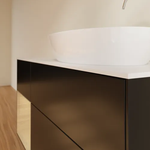 Bild von VILLEROY BOCH Finion Waschbeckenunterschrank, mit Beleuchtung, 3 Auszüge, 1200 x 603 x 501 mm, Black Matt Lacquer / Oak Veneer / Glass White Matt #F921PCPD