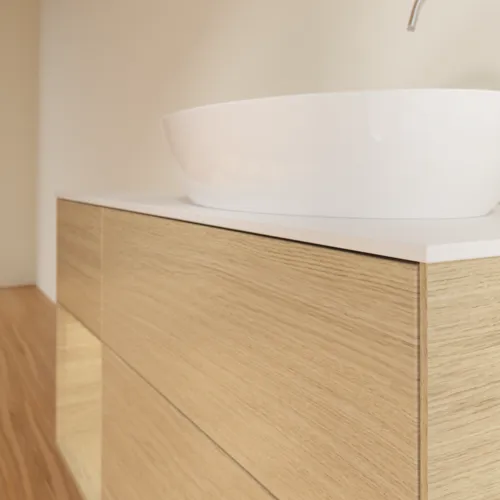 Bild von VILLEROY BOCH Finion Waschbeckenunterschrank, mit Beleuchtung, 3 Auszüge, 1200 x 603 x 501 mm, Oak Veneer / Oak Veneer / Glass White Matt #F921PCPC