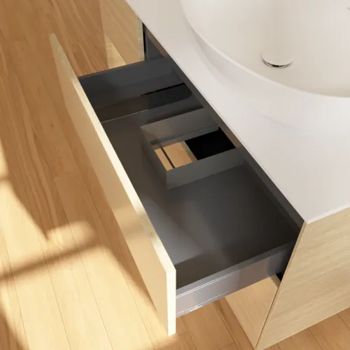 Bild von VILLEROY BOCH Finion Waschbeckenunterschrank, mit Beleuchtung, 3 Auszüge, 1200 x 603 x 501 mm, Oak Veneer / Oak Veneer / Glass White Matt #F921PCPC