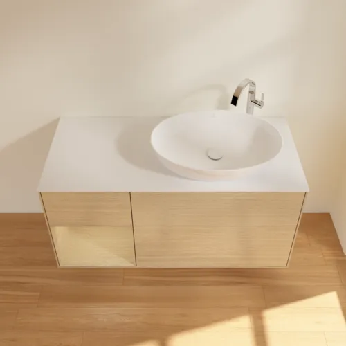 Bild von VILLEROY BOCH Finion Waschbeckenunterschrank, mit Beleuchtung, 3 Auszüge, 1200 x 603 x 501 mm, Oak Veneer / Oak Veneer / Glass White Matt #F921PCPC