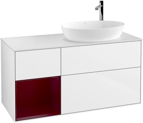 VILLEROY BOCH Finion Vanity unit, with lighting, 3 pull-out compartments, 1200 x 603 x 501 mm, Glossy White Lacquer / Peony Matt Lacquer / Glass White Matt #F921HBGF resmi