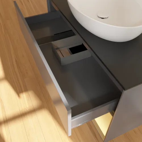 VILLEROY BOCH Finion Waschbeckenunterschrank, mit Beleuchtung, 2 Auszüge, 1000 x 603 x 501 mm, Anthracite Matt Lacquer / Gold Matt Lacquer / Glass Black Matt #F902HFGK, Bild 6