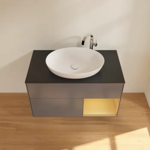 VILLEROY BOCH Finion Waschbeckenunterschrank, mit Beleuchtung, 2 Auszüge, 1000 x 603 x 501 mm, Anthracite Matt Lacquer / Gold Matt Lacquer / Glass Black Matt #F902HFGK, Bild 3