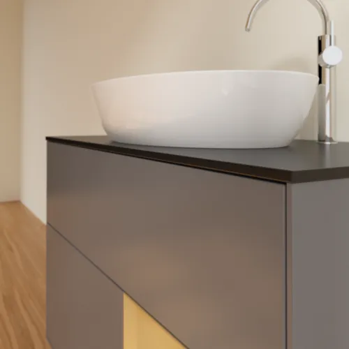 VILLEROY BOCH Finion Waschbeckenunterschrank, mit Beleuchtung, 2 Auszüge, 1000 x 603 x 501 mm, Anthracite Matt Lacquer / Gold Matt Lacquer / Glass Black Matt #F902HFGK, Bild 5