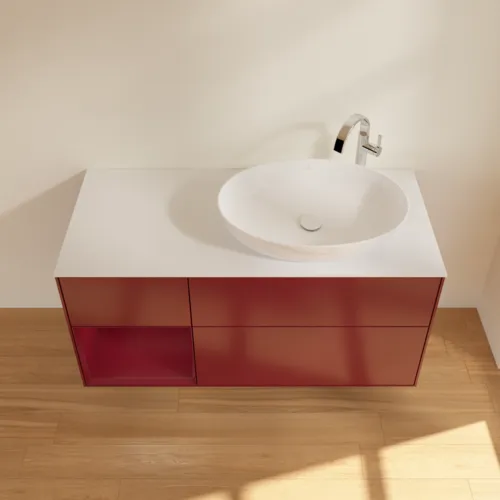 Bild von VILLEROY BOCH Finion Waschbeckenunterschrank, mit Beleuchtung, 3 Auszüge, 1200 x 603 x 501 mm, Peony Matt Lacquer / Peony Matt Lacquer / Glass White Matt #F921HBHB