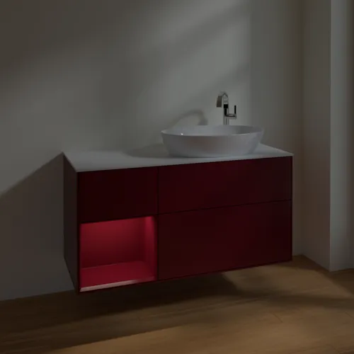 Bild von VILLEROY BOCH Finion Waschbeckenunterschrank, mit Beleuchtung, 3 Auszüge, 1200 x 603 x 501 mm, Peony Matt Lacquer / Peony Matt Lacquer / Glass White Matt #F921HBHB