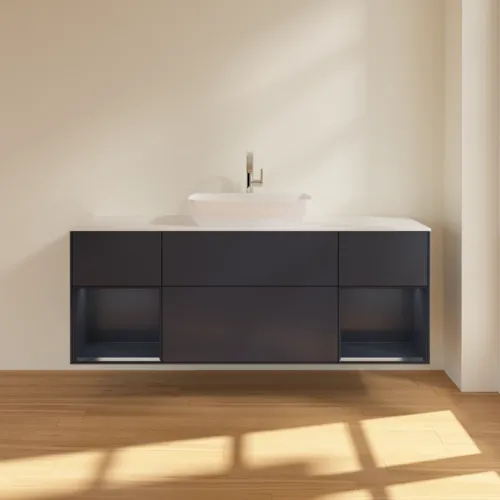 Bild von VILLEROY BOCH Finion Waschbeckenunterschrank, mit Beleuchtung, 4 Auszüge, 1600 x 603 x 501 mm, Midnight Blue Matt Lacquer / Midnight Blue Matt Lacquer / Glass White Matt #F861HGHG