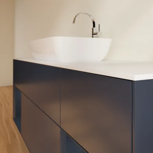 Bild von VILLEROY BOCH Finion Waschbeckenunterschrank, mit Beleuchtung, 4 Auszüge, 1600 x 603 x 501 mm, Midnight Blue Matt Lacquer / Midnight Blue Matt Lacquer / Glass White Matt #F861HGHG