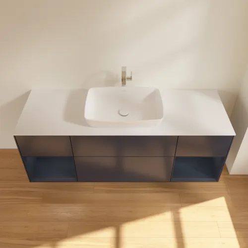 Bild von VILLEROY BOCH Finion Waschbeckenunterschrank, mit Beleuchtung, 4 Auszüge, 1600 x 603 x 501 mm, Midnight Blue Matt Lacquer / Midnight Blue Matt Lacquer / Glass White Matt #F861HGHG