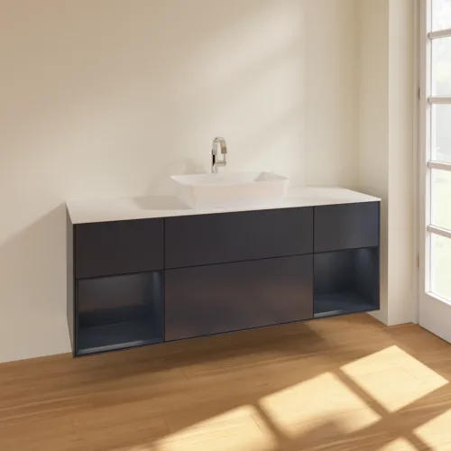 Bild von VILLEROY BOCH Finion Waschbeckenunterschrank, mit Beleuchtung, 4 Auszüge, 1600 x 603 x 501 mm, Midnight Blue Matt Lacquer / Midnight Blue Matt Lacquer / Glass White Matt #F861HGHG
