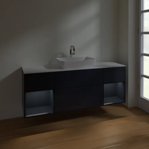 Bild von VILLEROY BOCH Finion Waschbeckenunterschrank, mit Beleuchtung, 4 Auszüge, 1600 x 603 x 501 mm, Midnight Blue Matt Lacquer / Midnight Blue Matt Lacquer / Glass White Matt #F861HGHG