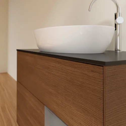 Bild von VILLEROY BOCH Finion Waschbeckenunterschrank, mit Beleuchtung, 2 Auszüge, 1000 x 603 x 501 mm, Walnut Veneer / Anthracite Matt Lacquer / Glass Black Matt #F902GKGN
