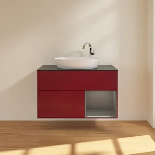 VILLEROY BOCH Finion Waschbeckenunterschrank, mit Beleuchtung, 2 Auszüge, 1000 x 603 x 501 mm, Peony Matt Lacquer / Anthracite Matt Lacquer / Glass Black Matt #F902GKHB, Bild 3