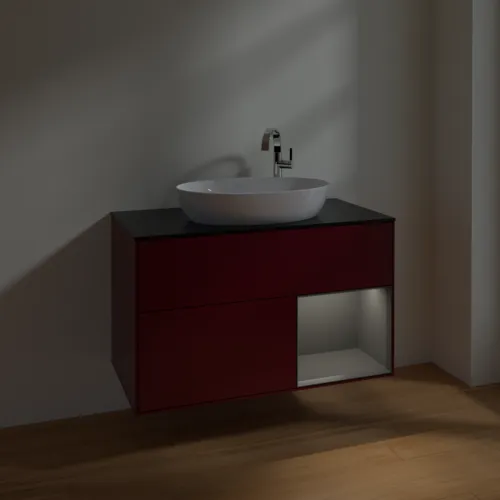 VILLEROY BOCH Finion Waschbeckenunterschrank, mit Beleuchtung, 2 Auszüge, 1000 x 603 x 501 mm, Peony Matt Lacquer / Anthracite Matt Lacquer / Glass Black Matt #F902GKHB, Bild 5