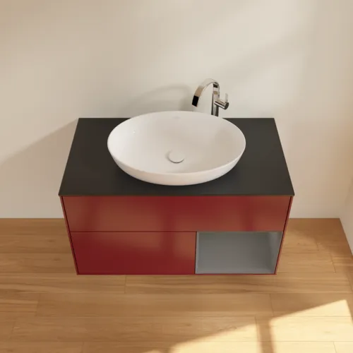 VILLEROY BOCH Finion Waschbeckenunterschrank, mit Beleuchtung, 2 Auszüge, 1000 x 603 x 501 mm, Peony Matt Lacquer / Anthracite Matt Lacquer / Glass Black Matt #F902GKHB, Bild 4