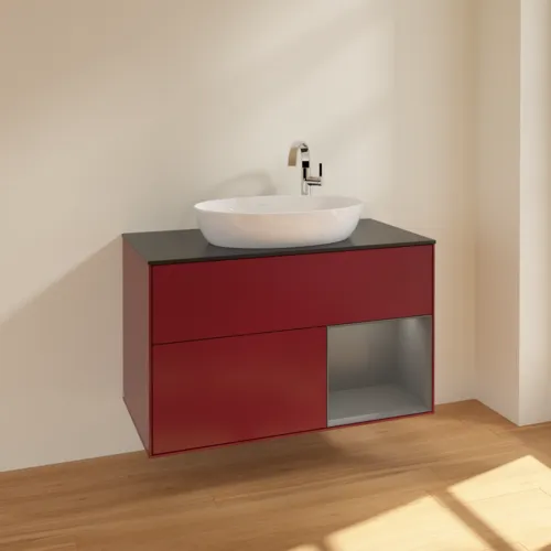 VILLEROY BOCH Finion Waschbeckenunterschrank, mit Beleuchtung, 2 Auszüge, 1000 x 603 x 501 mm, Peony Matt Lacquer / Anthracite Matt Lacquer / Glass Black Matt #F902GKHB, Bild 2