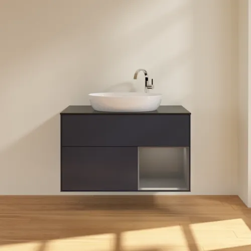 VILLEROY BOCH Finion Waschbeckenunterschrank, mit Beleuchtung, 2 Auszüge, 1000 x 603 x 501 mm, Midnight Blue Matt Lacquer / Anthracite Matt Lacquer / Glass Black Matt #F902GKHG, Bild 2