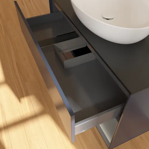 VILLEROY BOCH Finion Waschbeckenunterschrank, mit Beleuchtung, 2 Auszüge, 1000 x 603 x 501 mm, Midnight Blue Matt Lacquer / Anthracite Matt Lacquer / Glass Black Matt #F902GKHG, Bild 7