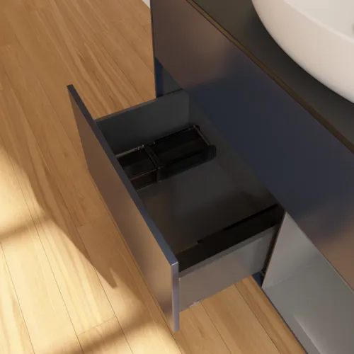 VILLEROY BOCH Finion Waschbeckenunterschrank, mit Beleuchtung, 2 Auszüge, 1000 x 603 x 501 mm, Midnight Blue Matt Lacquer / Anthracite Matt Lacquer / Glass Black Matt #F902GKHG, Bild 6