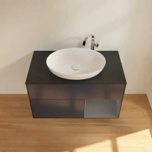 VILLEROY BOCH Finion Waschbeckenunterschrank, mit Beleuchtung, 2 Auszüge, 1000 x 603 x 501 mm, Midnight Blue Matt Lacquer / Anthracite Matt Lacquer / Glass Black Matt #F902GKHG, Bild 3