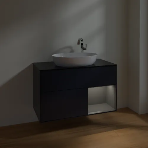VILLEROY BOCH Finion Waschbeckenunterschrank, mit Beleuchtung, 2 Auszüge, 1000 x 603 x 501 mm, Midnight Blue Matt Lacquer / Anthracite Matt Lacquer / Glass Black Matt #F902GKHG, Bild 4