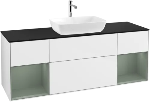 Picture of VILLEROY BOCH Finion Vanity unit, with lighting, 4 pull-out compartments, 1600 x 603 x 501 mm, Glossy White Lacquer / Olive Matt Lacquer / Glass Black Matt #F862GMGF
