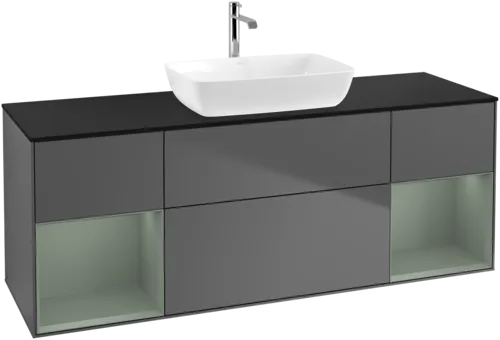 Picture of VILLEROY BOCH Finion Vanity unit, with lighting, 4 pull-out compartments, 1600 x 603 x 501 mm, Anthracite Matt Lacquer / Olive Matt Lacquer / Glass Black Matt #F862GMGK