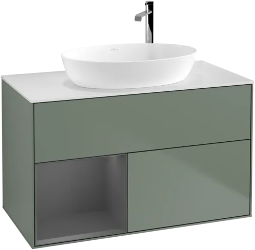 Picture of VILLEROY BOCH Finion Vanity unit, with lighting, 2 pull-out compartments, 1000 x 603 x 501 mm, Olive Matt Lacquer / Anthracite Matt Lacquer / Glass White Matt #F891GKGM