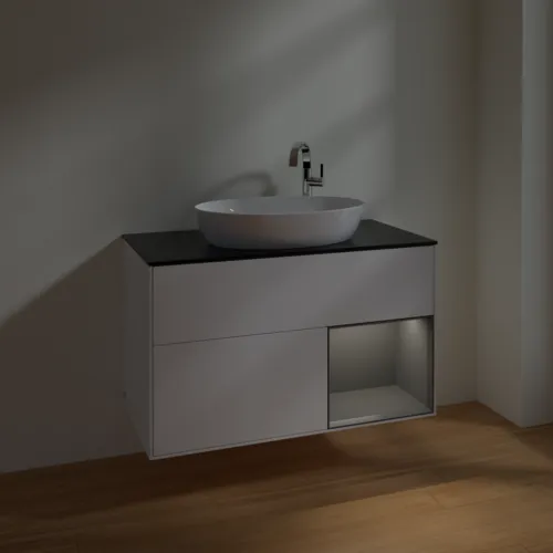 Bild von VILLEROY BOCH Finion Waschbeckenunterschrank, mit Beleuchtung, 2 Auszüge, 1000 x 603 x 501 mm, White Matt Lacquer / Anthracite Matt Lacquer / Glass Black Matt #F902GKMT