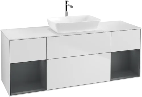 Picture of VILLEROY BOCH Finion Vanity unit, with lighting, 4 pull-out compartments, 1600 x 603 x 501 mm, White Matt Lacquer / Midnight Blue Matt Lacquer / Glass White Matt #F861HGMT