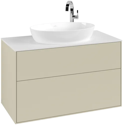 Picture of VILLEROY BOCH Finion Vanity unit, 2 pull-out compartments, 1000 x 603 x 501 mm, Silk Grey Matt Lacquer / Glass White Matt #F88100HJ