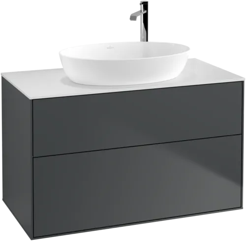 Picture of VILLEROY BOCH Finion Vanity unit, 2 pull-out compartments, 1000 x 603 x 501 mm, Midnight Blue Matt Lacquer / Glass White Matt #F88100HG